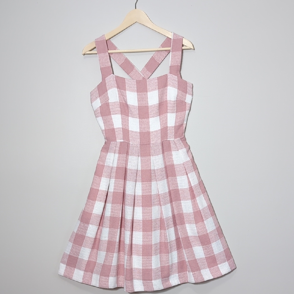 Gal Meets Glam Pink White Polly Cross Back Pleated Sundress 12 Retro Pin Up Vtg - Picture 2 of 16